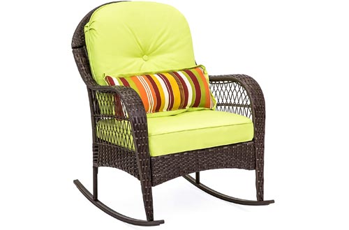 Best Choice Products Outdoor Wicker Rocking Chairs for Patio, Porch, Deck, w/Weather-Resistant Cushions - Green