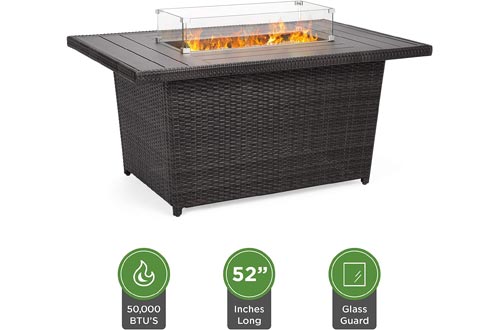 Best Choice Products 52in Outdoor Wicker Propane Fire Pits Table 50,000 BTU w/Glass Wind Guard, Tank Holder, Cover -Gray