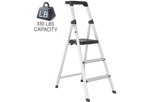 Dporticus Folding Portable 3 Steps Anti-Slip Step Ladders 330Lbs Load Capacity with Tool Tray