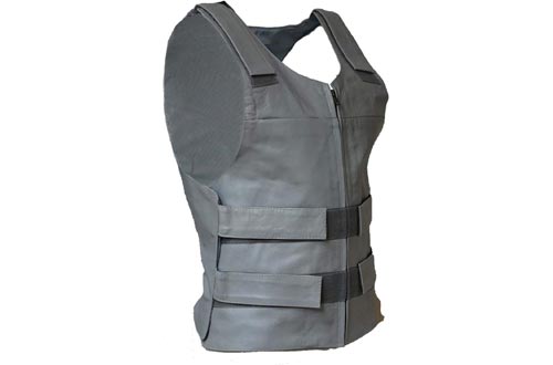 IKleather Mens Bullet Proof style Leather Motorcycle Vest for bikers Club Tactical Vests (XXL, Silver)