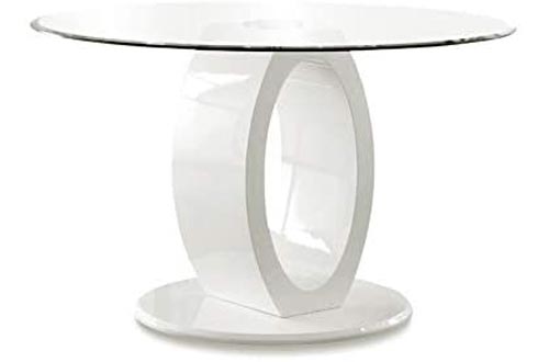 Furniture of America Hugo Round Tempered Glass Top Dining Tables in White