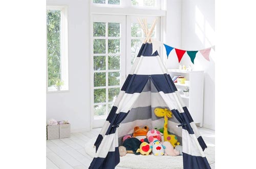 JOYMOR Extra Large Space 5 Poles Teepee Upgraded 6' Foldable Cotton Canvas Indoor Tents Indian Playhouse for Kids Play with Banner,Carry Bag,Window,Pocket