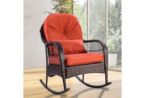 GraceShop Relaxation Patio Rattan Wicker Rocking Chairs Porch Deck Rocker Outdoor Furniture W/Cushion
