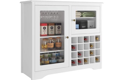 HOMECHO Wine Bar Storage Cabinets Wood Kitchen Buffet Server with 20-Bottle Display Rack Holder and Glass Hook, Liquor Cupboard Sideboard Table, Modern Dining Room Furniture, White