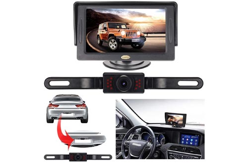 Backup Cameras and Monitor Kit for Car, RAAYOO Universal Wired 13 Infrared LED Lights Night Vision Car Parking Assistance License Plate Rear View Backup Cameras and 4.3 inch Color TFT LCD Monitor