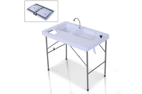 Compact Cookout Faucet Sinks Bar HDPE Portable Folding Camping Kitchen Fruit Fish Cutting Cleaning Table Steel Frame Waterproof Fire Resistant