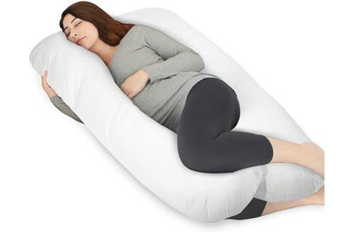 HOMFY Pregnancy Pillows U Shaped, 100% Luxury Cotton Maternity Pillows with Removable Pillows Cover, Supports Full Body and Alleviates Discomfort - White