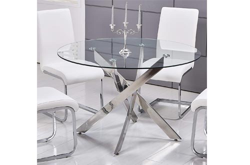 Best Master Furniture Mirage Glass Top Modern Dining Tables Only, Clear