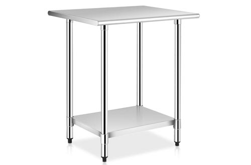 30" x 24" NSF Stainless Steel Tables, Heavy Duty Commercial Kitchen Food Prep Tables & Work Tables, Wheels Installable, Adjustable Shelf, by WATERJOY