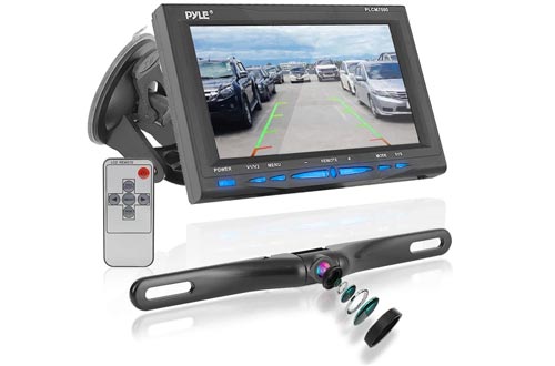 Rear View Backup Car Cameras - Screen Monitor System w/ Parking and Reverse Assist Safety Distance Scale Lines, Waterproof & Night Vision, 7" LCD video Color Display for Vehicles - Pyle PLCM7500