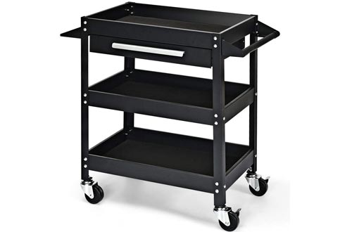 3 Tier Black Industrial & Scientific Office Products Mobile Cabinet Rack Shelves Storage Book Carts Library Raw Material Production Worksite Mechanic Rolling Toolbox Organizer w/Drawer Sturdy & Durable