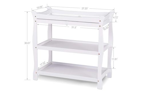 Bable Baby Changing Tables with Two Open Shelves for Storage- Modern Diaper Changing Station with Pad to Protect Mom's Waist, Wooden White Changing Tables Has Sturdy Straps Guardrail, Safe to Dress Baby