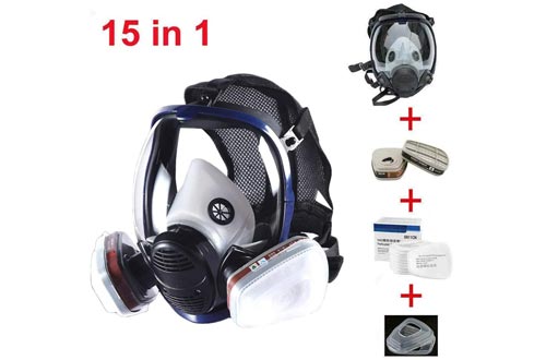 JZWDMD 15in1 Full Face Respirators Gas Mask Widely Used in Organic Gas,Paint Sprayer, Chemical,Woodworking,Dust Protector