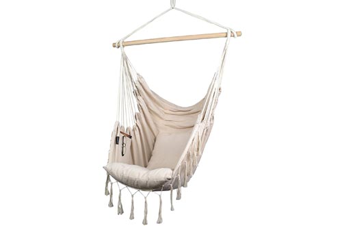 Komorebi Hammock Chairs | Hanging Rope Swing Seat for Indoor & Outdoor | Soft & Durable Cotton Canvas | 2 Cushions Included | Large Reading Chairs with Pocket
