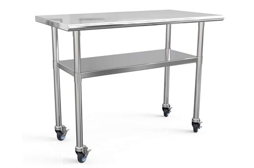 Stainless Steel Prep Tables 48x24 Inches NSF Commercial Work Tables Food Metal Tables Heavy Duty Kitchen Garage Tables Worktables and Workstations Sandwich Top with 4 Caster Wheels