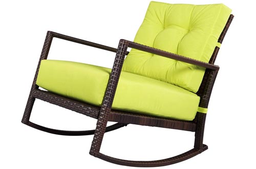 SUNCROWN Outdoor Furniture Patio Rocking Chairs All-Weather Wicker Seat with Thick, Washable Lime Green Cushions, Smooth Gliding Rocker with Improved Stability