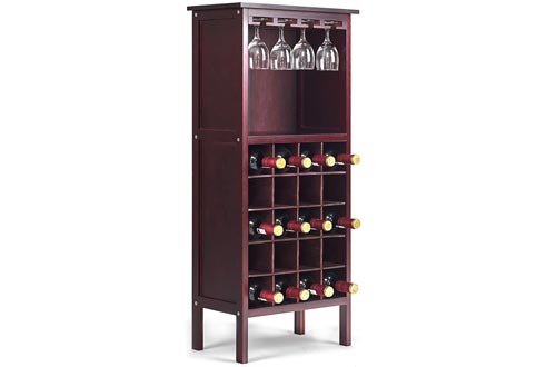 Giantex 20 Bottle Wine Cabinets Wood Wine Rack Bottle Holder Storage Display Shelf Wine Bottle Organizer w/Glass Hanger, 16.5" LX 9.5" WX 38" H