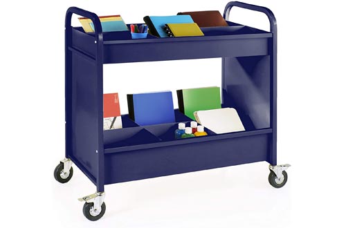 Guidecraft Heavy Duty 4-Wheel Everything Carts Navy: Rolling 2-Shelf Metal Utility and Book Storage, Office Furniture and School Supply