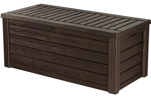 Keter Westwood 150 Gallon Resin Large Deck Boxs-Organization and Storage for Patio Furniture, Outdoor Cushions, Garden Tools and Pool Toys, Brown