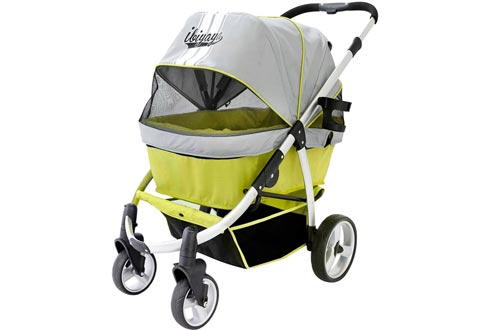 ibiyaya Double Dog Strollers for Large Dogs up to 77 Ibs, Aluminum Frame, 4-Wheel with Suspension