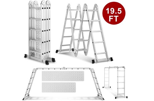 Heavy Duty Gaint Aluminum Multi Purpose Folding Ladders Scaffold Ladders with 2 Platform Plates- 330Lbs (19.5ft Extension Ladder)