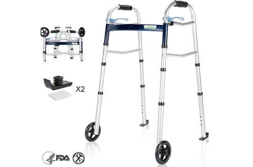 OasisSpace Compact Folding Walkers, with Trigger Release and 5 Inches Wheels for The Seniors [Accessories Included] Narrow Lightweight Supports up to 350 lb