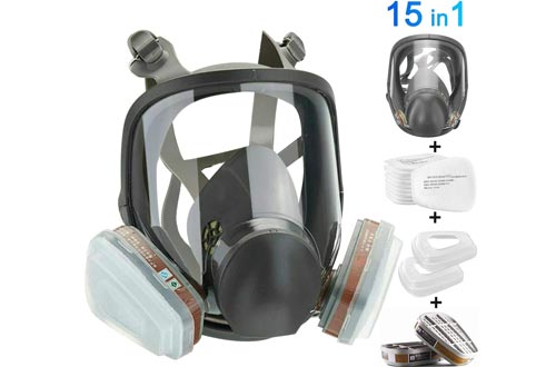 HAOX 15in1 Full Face Large Size Respirators, Full Face Wide Field of View,Widely Used in Organic Gas,Paint spary, Chemical,Woodworking