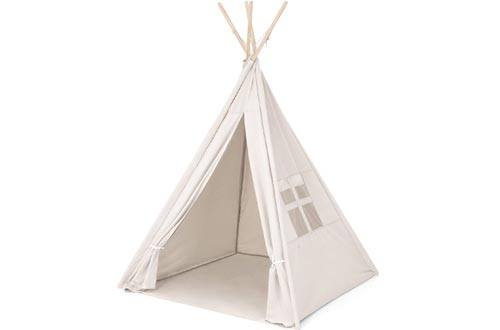 Best Choice Products 6ft Kids Cotton Canvas Teepee Playhouse Sleeping Dome Play Tents w/ Carrying Bag - White