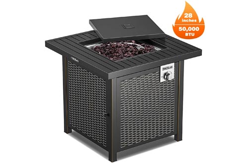 TACKLIFE Propane Fire Pits Table, Outdoor Companion, 28 Inch 50,000 BTU Auto-Ignition Gas Fire Pits Table with Cover, ETL Certification and Strong Striped Steel Surface, as Table in Summer, Stove in Win