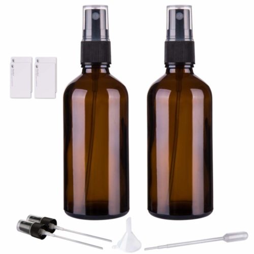 Amber Glass Spray Bottles for Essential Oils, 4oz Empty Small Fine Mist Spray Bottle 2 Pack