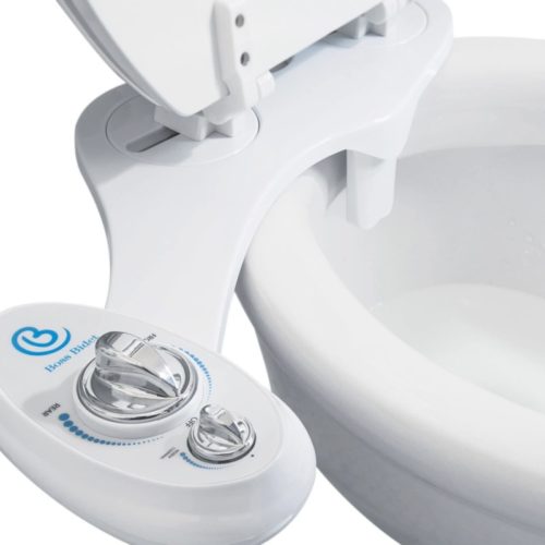Bidet Toilet Seat Attachment by BOSS | Fresh Water Sprayer | Cleans Your Rear 1.3 Seconds| Dual Nozzle | Self Cleaning | Manual | Non Electric | Luxury White & Black | 1 Year Warranty
