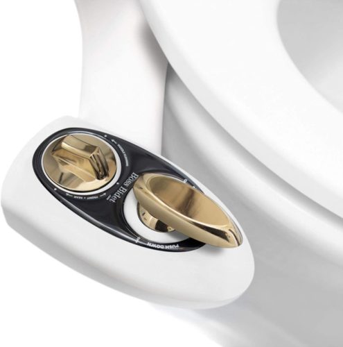 Bidet Toilet Seat Attachment by BOSS | Fresh Water Sprayer | Cleans Your Rear Better Than You Can | Dual Nozzle | Self Cleaning | Manual | Non Electric | BOLD White & Gold | 1 Year Warranty