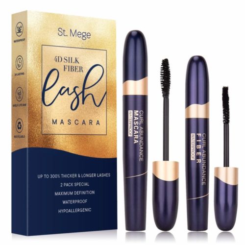 St. Mege 4D Silk Fiber Lash Mascara & Fiber 2-in-1 Set, Best for Thickening and Lengthening, Waterproof and Smudge-Proof and Hypoallergenic - Thicker and Longer Lashes