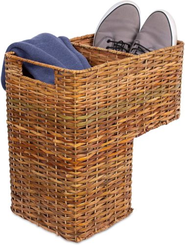 BIRDROCK-HOME-Stair-Basket-for-Staircases-Wicker-Woven-Storage-Bin-for-Stairs-Natural-Brown-Organizer-Baskets-Cut-Out-Handles-Reduce-Clutter