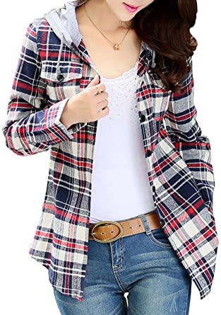 BomDeals-Womens-Classic-Plaid-Cotton-Hoodie-Button-up-Flannel-Shirts