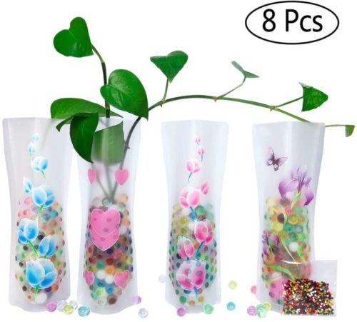 HGFF-Collapsible-Expandable-Plastic-Vase-8-PCS-and-Water-BeadsAbout-800PCS-Reusable-for-Travel-Vacations-Camping-Weddings-Table-Decor