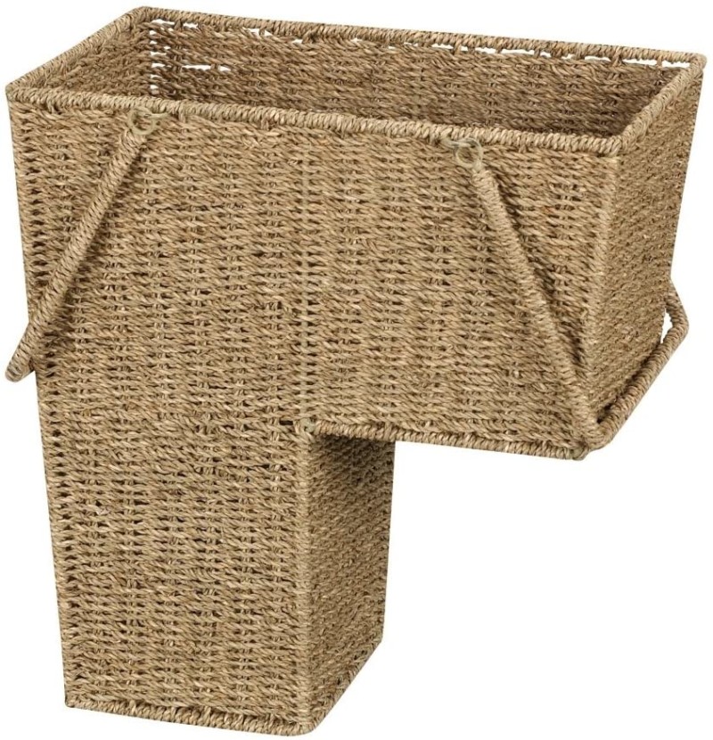 Household-Essentials-ML-5647-Seagrass-Wicker-Stair-Step-Basket-with-Handle-Natural-Brown