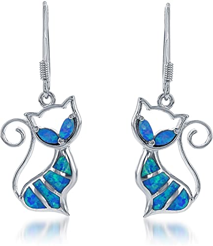 Sterling-SilverRose-Gold-Plated-Created-Blue-or-White-Opal-Cat-Earrings