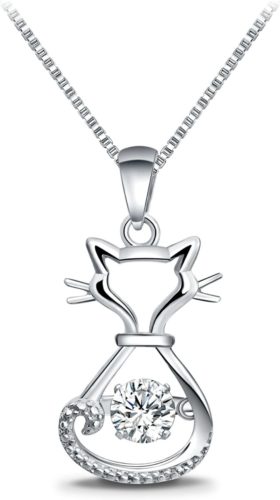 T400-925-Sterling-Silver-Cat-Fox-Swan-Pendant-Necklace-with-Dancing-Diamond-Stone-Cubic-Zirconia-Birthday-Gift-for-Women-Girls