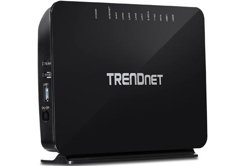 TRENDnet AC750 Wireless VDSL2/ADSL2+ Modem Routers, 200 Mbps VDSL Downstream Speeds, USB share ports, TEW-816DRM