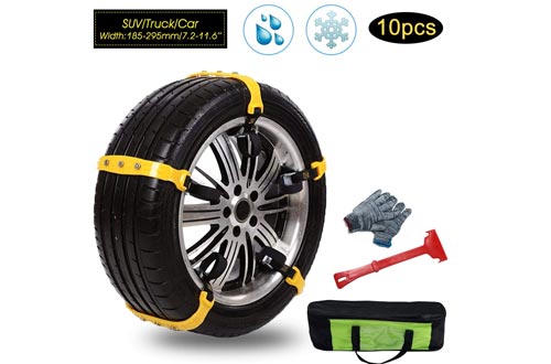Tire Chains Anti Slip Tire Chains Snow Tire Chains Car Emergency Thickening Anti-Skid Chains Fit for Most Car/SUV/Vans/Truck, Set of 10 with Free Snow Shovel and Gloves (style1)
