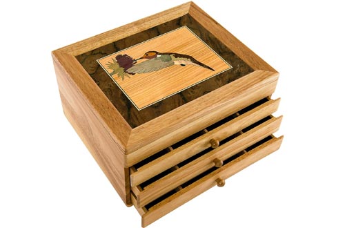 MarqART Hummingbird Wood Jewelry Boxes & Gift - Handmade USA - Unmatched Quality - Unique, No Two are The Same - Original Work of Wood Art (#7017 Hummingbird 3 Drawer)