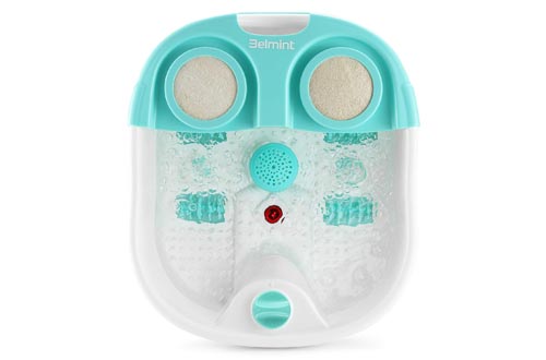 Belmint Home Foot Spa Baths Massager - All in 1, Automatic Water Jets, Bubble Massaging with 2x Loofahs for Scrubbing, Baths Salt Holder - Soak Your Feet, Deep Stress Relief Feet Tub
