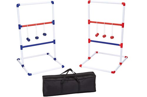 AmazonBasics Ladder Toss Outdoor Lawn Game Set with Soft Carrying Case - 40 x 24 Inches, Red and Blue