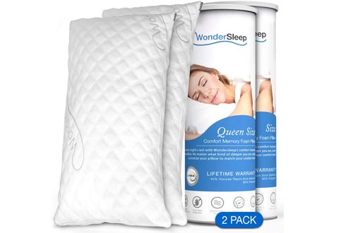 WonderSleep Premium Adjustable Loft [Queen Size 2-Pack] - Shredded Hypoallergenic Memory Foam for Home & Hotel Collection + Washable Removable Cooling Bamboo Derived Rayon Cover - 2 Pack Queen
