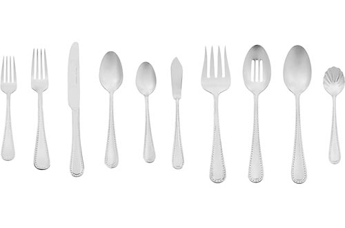 AmazonBasics 65-Piece Stainless Steel Flatware Silverware Sets with Pearled Edge, Service for 12