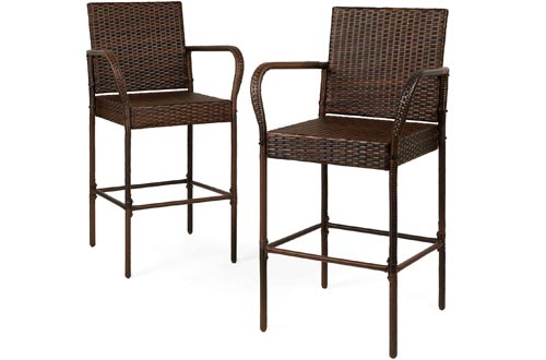 Best Choice Products Set of 2 Indoor Outdoor Wicker Bar Stools Bar Chairs for Patio, Pool, Garden - Brown