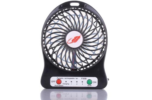 C-Caravan 4-inch Personal Battery Operated Fans Rechargeable,2200 mAh,3 Mode Speeds with LED Light, Quiet (Black)