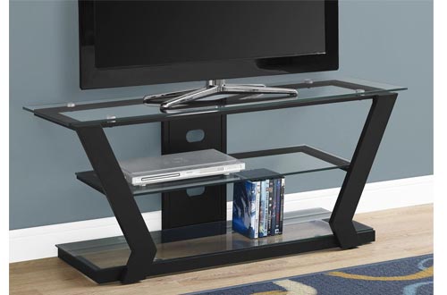 Monarch Specialties I Tv Stands-48 L Metal with Tempered Glass, Black