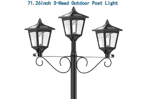 Upgrade Solar Powered 72" Triple-Head Street Vintage Outdoor Garden Solar Lamp Post Lights Lawn